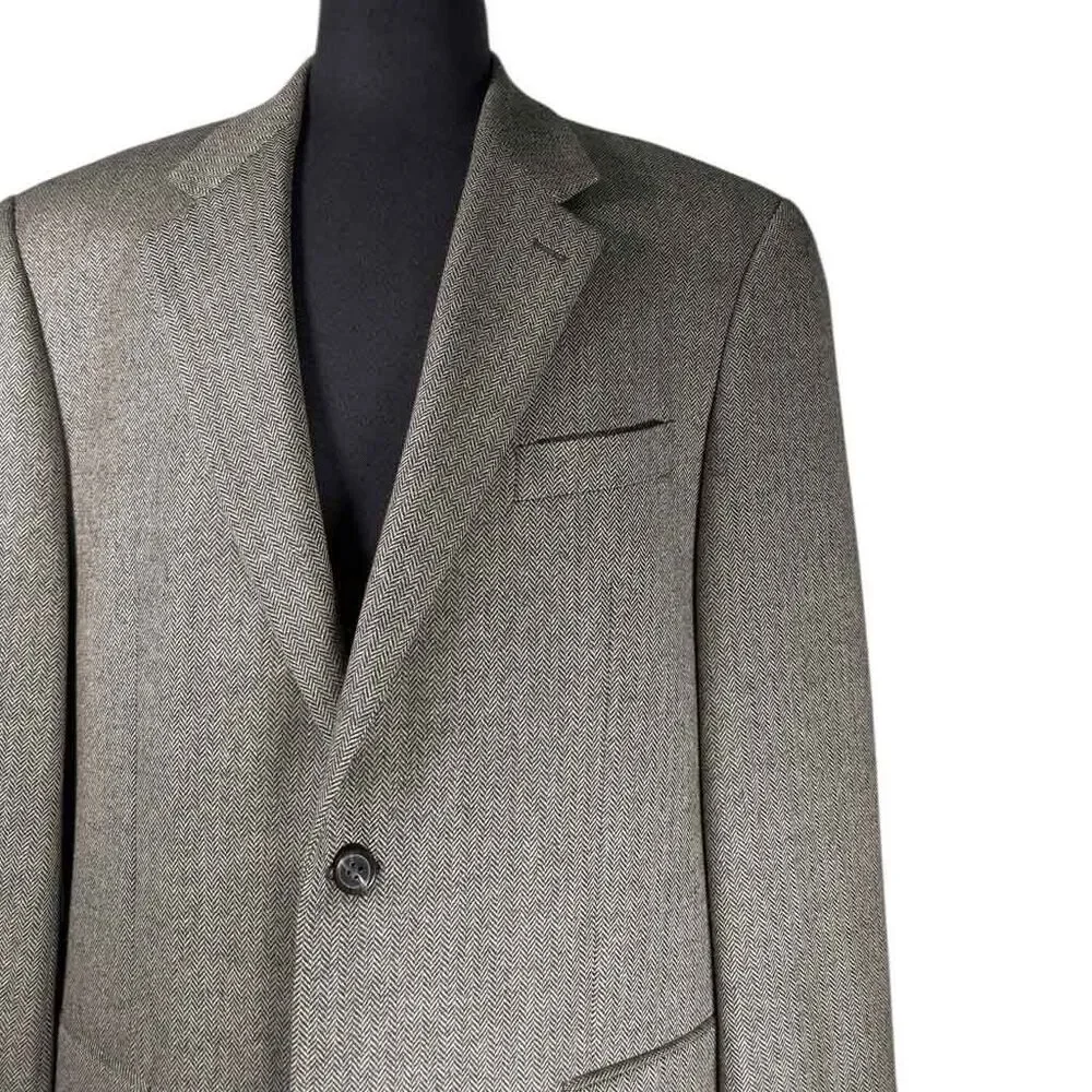 Ralph Lauren Mens 44L Gray Herringbone Lambswool Blazer Sport Coat Jacket Lined